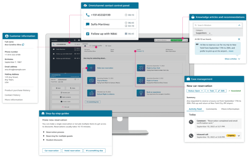 Amazon Connect Agent Workspace - annotated screenshot