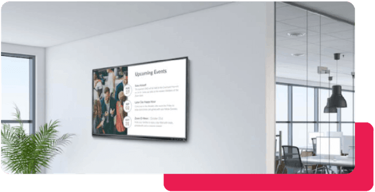 Screen on office wall used as digital signage