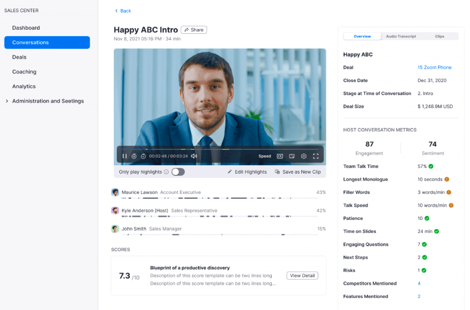 Zoom IQ for Sales screenshot