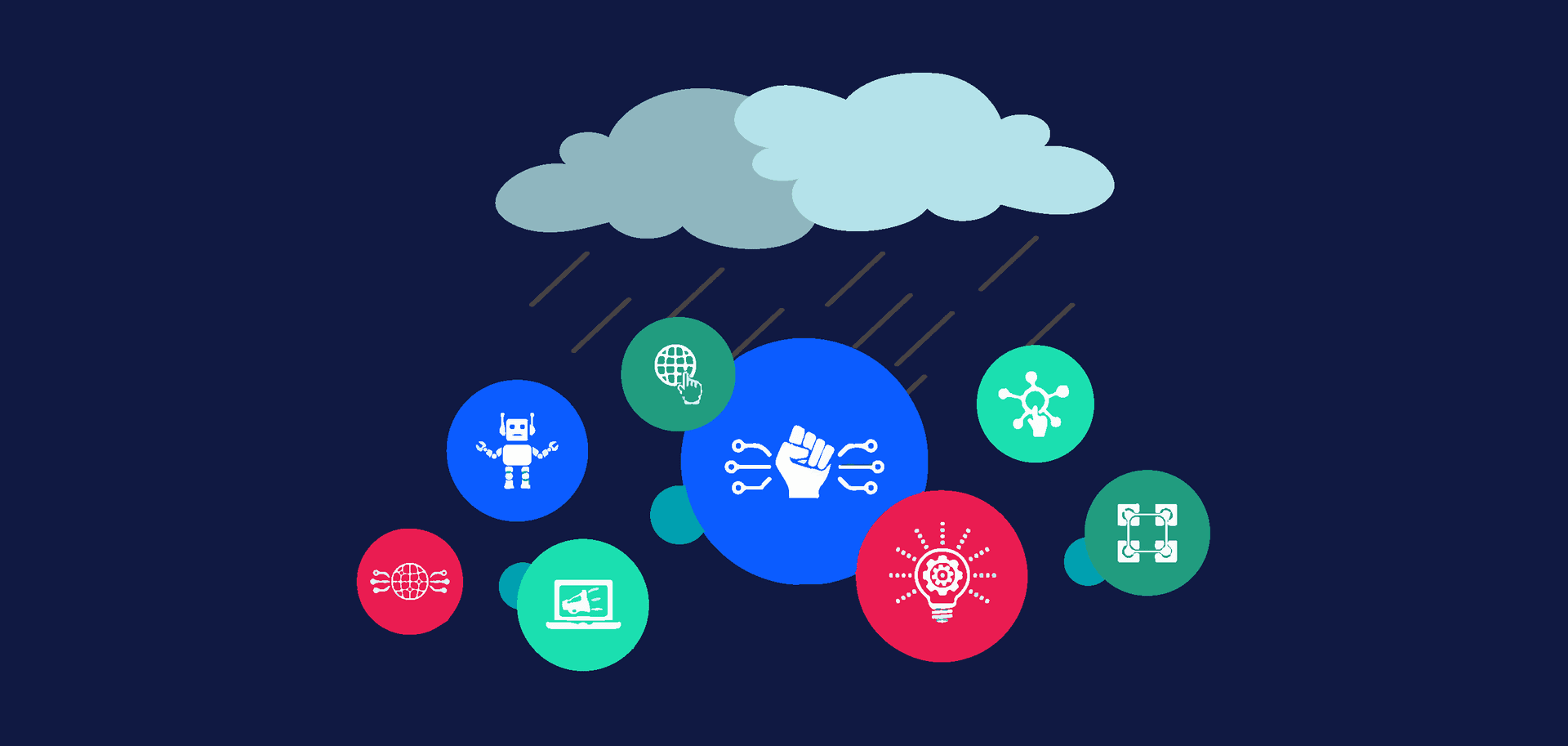 Rain cloud over digital icons