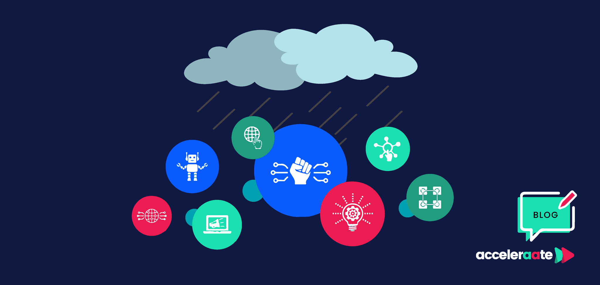 Rain cloud over digital icons